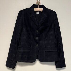 J CREW SUPER 110'S WOOL FLANNEL NAVY BLAZER SIZE 8 GRID STRIPE